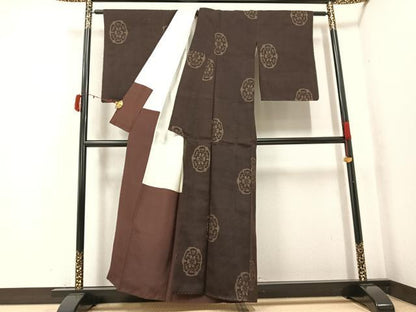 平和屋着物●上質な紬　舞花文　正絹　逸品　AABJ3966ph