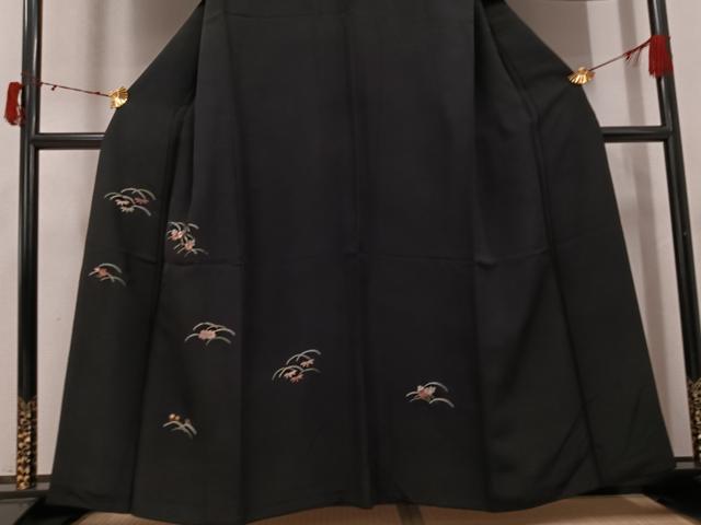 平和屋着物●訪問着　総刺繍　草花文　黒地　金糸　正絹　逸品　AABJ3967ph