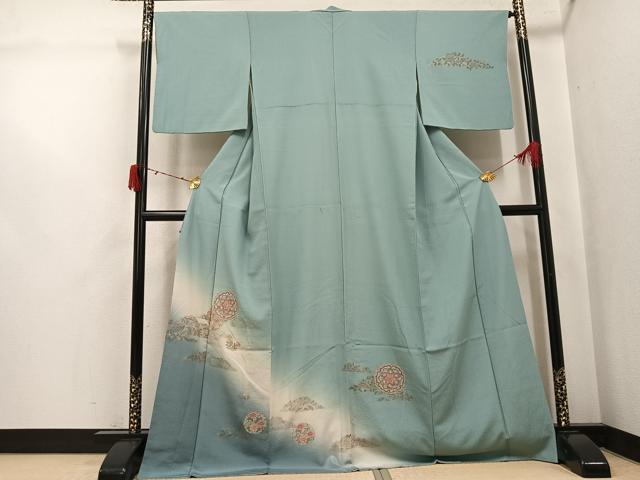 平和屋着物●訪問着　駒刺繍　中国三大刺繍　スワトウ刺繍　汕頭刺繍　雪輪草花文　暈し染め　金糸　正絹　逸品　AABJ3968ph