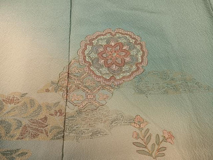 平和屋着物●訪問着　駒刺繍　中国三大刺繍　スワトウ刺繍　汕頭刺繍　雪輪草花文　暈し染め　金糸　正絹　逸品　AABJ3968ph