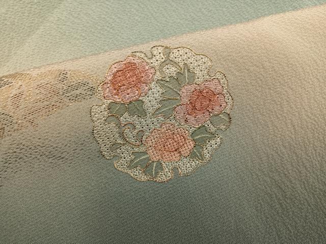 平和屋着物●訪問着　駒刺繍　中国三大刺繍　スワトウ刺繍　汕頭刺繍　雪輪草花文　暈し染め　金糸　正絹　逸品　AABJ3968ph
