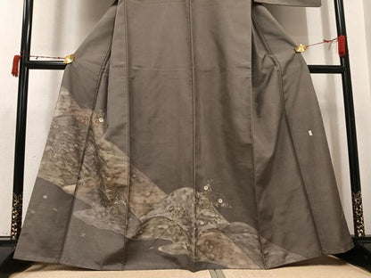 平和屋着物●訪問着　作家物　紬地　草花文　金彩　銀座おゝぎ屋扱い　正絹　逸品　AABJ3969ph