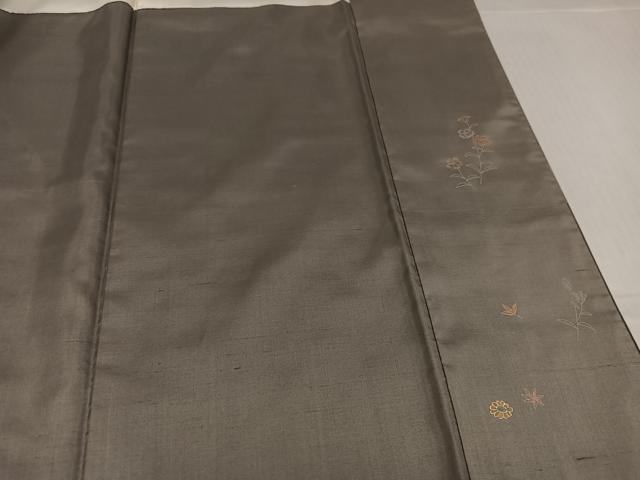 平和屋着物●訪問着　作家物　紬地　草花文　金彩　銀座おゝぎ屋扱い　正絹　逸品　AABJ3969ph