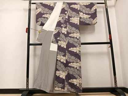 平和屋着物●上質な小紋　生紬　葉尽くし　正絹　逸品　AABJ3971ph