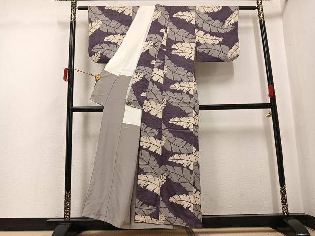 平和屋着物●上質な小紋　生紬　葉尽くし　正絹　逸品　AABJ3971ph