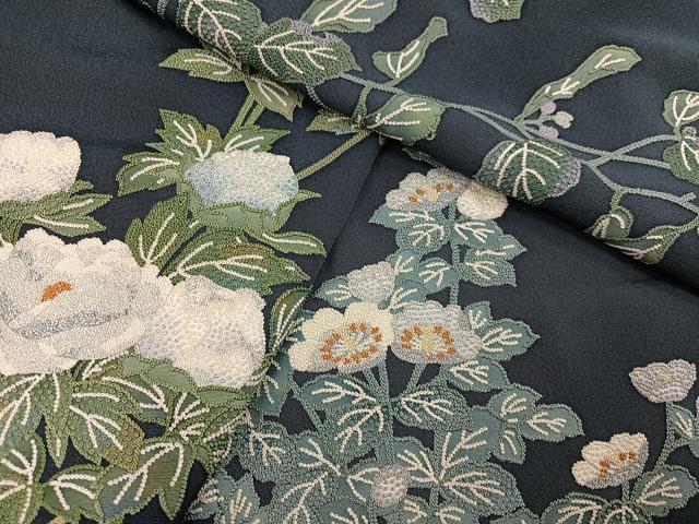 平和屋着物●訪問着　中国三大刺繍　相良刺繍　枝花文　正絹　逸品　AABJ3972ph