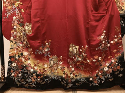 平和屋着物●豪華振袖　御所車花文　暈し染め　金彩　正絹　逸品　AABJ3977ph