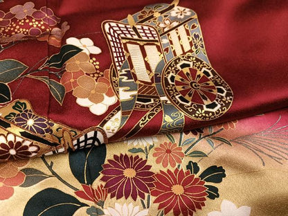 平和屋着物●豪華振袖　御所車花文　暈し染め　金彩　正絹　逸品　AABJ3977ph