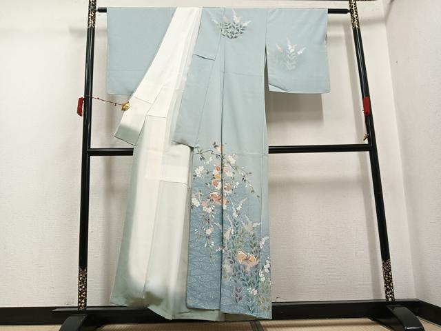 平和屋着物●訪問着　友禅　鴛鴦草花文　暈し染め　正絹　逸品　AABJ3978ph