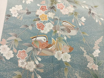 平和屋着物●訪問着　友禅　鴛鴦草花文　暈し染め　正絹　逸品　AABJ3978ph