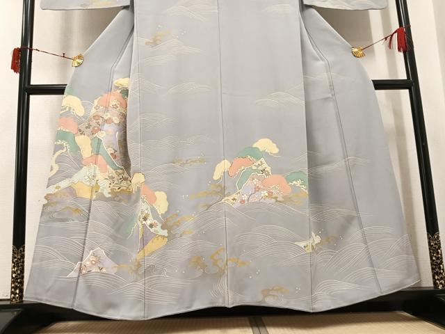 平和屋着物●訪問着　駒刺繍　浜松草花文　金彩　正絹　逸品　AABJ3983ph