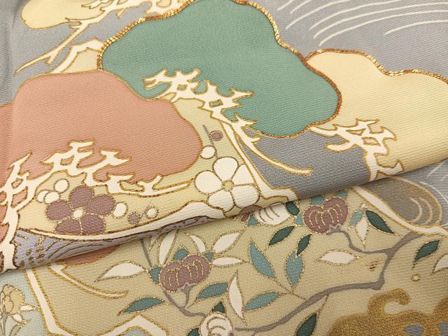 平和屋着物●訪問着　駒刺繍　浜松草花文　金彩　正絹　逸品　AABJ3983ph