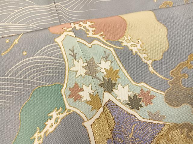 平和屋着物●訪問着　駒刺繍　浜松草花文　金彩　正絹　逸品　AABJ3983ph