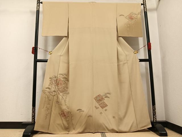 平和屋着物●訪問着　総刺繍　中国三大刺繍　汕頭刺繍　スワトウ刺繍　草花文　暈し染め　正絹　逸品　AABJ3984ph
