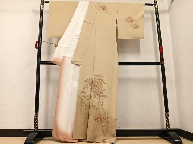 平和屋着物●訪問着　総刺繍　中国三大刺繍　汕頭刺繍　スワトウ刺繍　草花文　暈し染め　正絹　逸品　AABJ3984ph