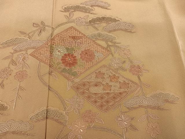 平和屋着物●訪問着　総刺繍　中国三大刺繍　汕頭刺繍　スワトウ刺繍　草花文　暈し染め　正絹　逸品　AABJ3984ph