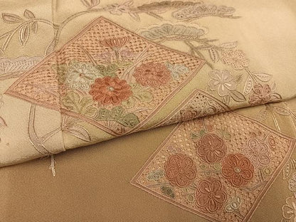 平和屋着物●訪問着　総刺繍　中国三大刺繍　汕頭刺繍　スワトウ刺繍　草花文　暈し染め　正絹　逸品　AABJ3984ph