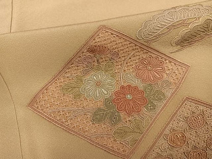 平和屋着物●訪問着　総刺繍　中国三大刺繍　汕頭刺繍　スワトウ刺繍　草花文　暈し染め　正絹　逸品　AABJ3984ph