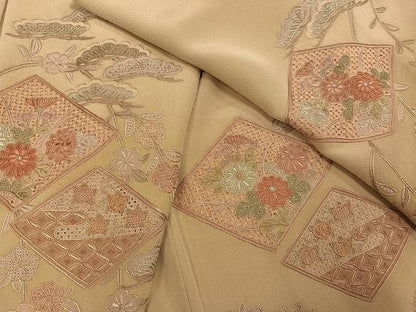 平和屋着物●訪問着　総刺繍　中国三大刺繍　汕頭刺繍　スワトウ刺繍　草花文　暈し染め　正絹　逸品　AABJ3984ph