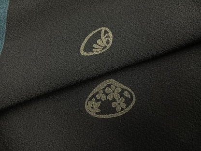 平和屋着物●上質な小紋　貝合わせ花文　黒地　正絹　逸品　未使用　AABJ3986ph