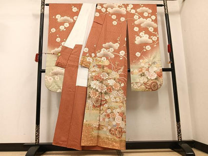平和屋着物●豪華振袖　駒刺繍　花車文　金彩　正絹　逸品　AABJ3988ph