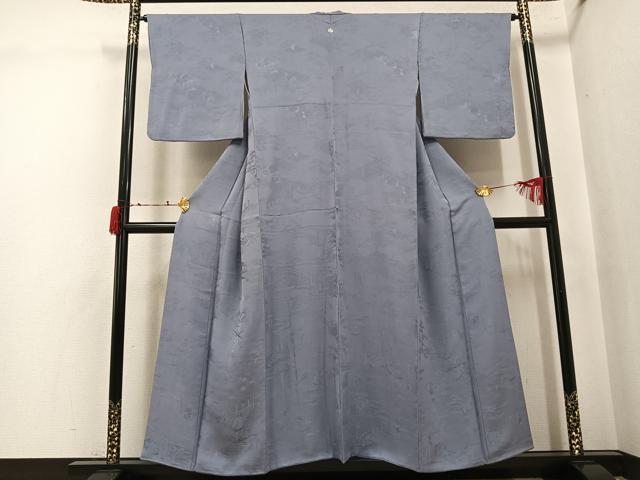 平和屋着物●上質な色無地　人物地紋　桔梗鼠色　正絹　逸品　AABJ3990ph