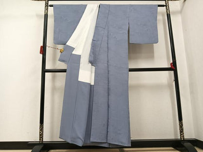 平和屋着物●上質な色無地　人物地紋　桔梗鼠色　正絹　逸品　AABJ3990ph