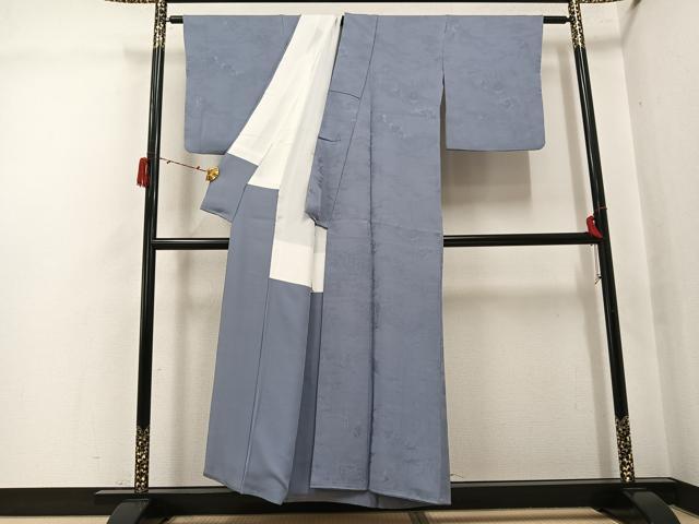 平和屋着物●上質な色無地　人物地紋　桔梗鼠色　正絹　逸品　AABJ3990ph