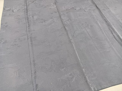 平和屋着物●上質な色無地　人物地紋　桔梗鼠色　正絹　逸品　AABJ3990ph
