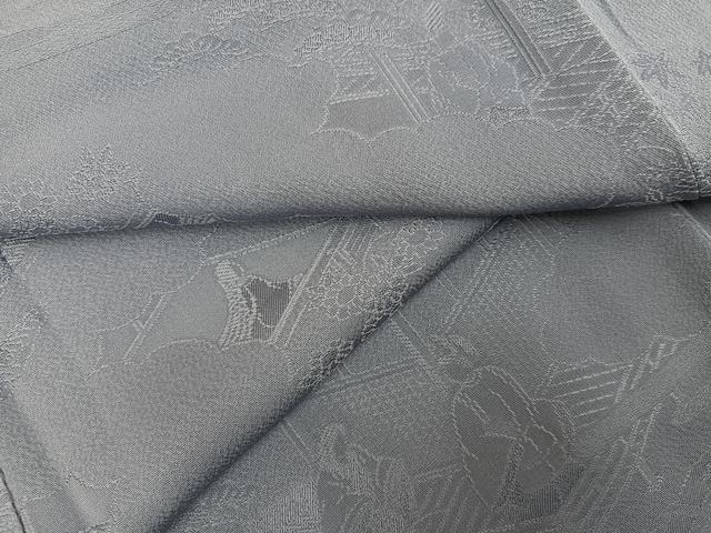 平和屋着物●上質な色無地　人物地紋　桔梗鼠色　正絹　逸品　AABJ3990ph