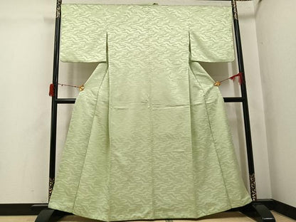 平和屋着物●上質な色無地　雲重ね地紋　若菜色　正絹　逸品　AABJ3995ph