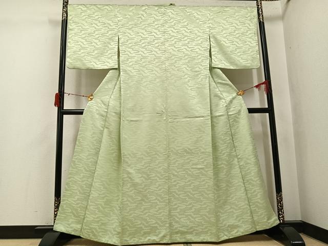 平和屋着物●上質な色無地　雲重ね地紋　若菜色　正絹　逸品　AABJ3995ph