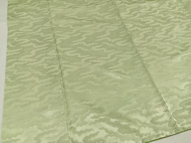平和屋着物●上質な色無地　雲重ね地紋　若菜色　正絹　逸品　AABJ3995ph