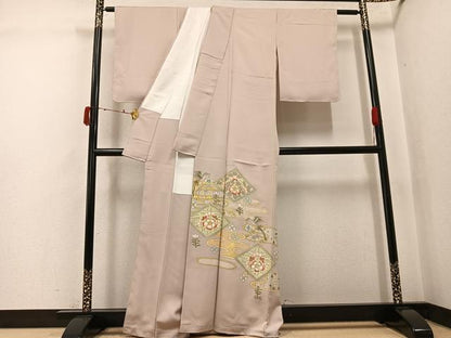 平和屋着物●京友禅作家　米沢新之助　色留袖　駒刺繍　エ霞花鳥菱文　花喰い鳥　金彩　正絹　逸品　未使用　AABJ3996ph