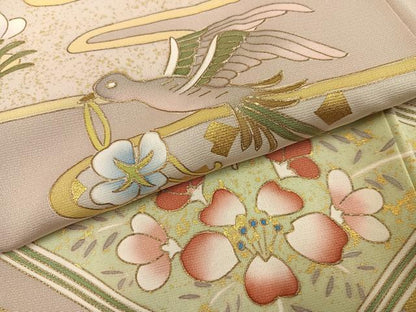 平和屋着物●京友禅作家　米沢新之助　色留袖　駒刺繍　エ霞花鳥菱文　花喰い鳥　金彩　正絹　逸品　未使用　AABJ3996ph