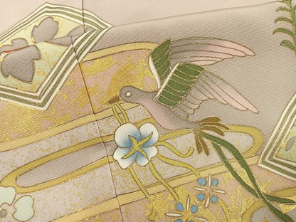 平和屋着物●京友禅作家　米沢新之助　色留袖　駒刺繍　エ霞花鳥菱文　花喰い鳥　金彩　正絹　逸品　未使用　AABJ3996ph