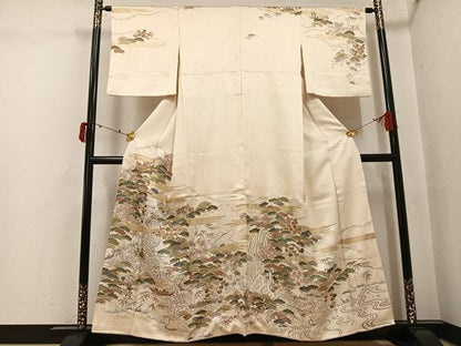 平和屋着物●訪問着　駒刺繍　松竹梅文　金彩　正絹　逸品　AABJ3997ph