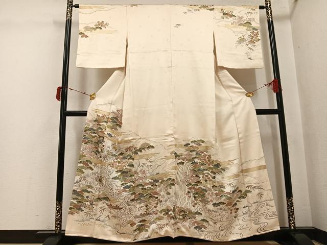 平和屋着物●訪問着　駒刺繍　松竹梅文　金彩　正絹　逸品　AABJ3997ph