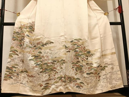 平和屋着物●訪問着　駒刺繍　松竹梅文　金彩　正絹　逸品　AABJ3997ph