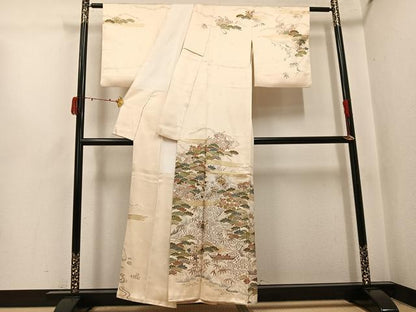 平和屋着物●訪問着　駒刺繍　松竹梅文　金彩　正絹　逸品　AABJ3997ph
