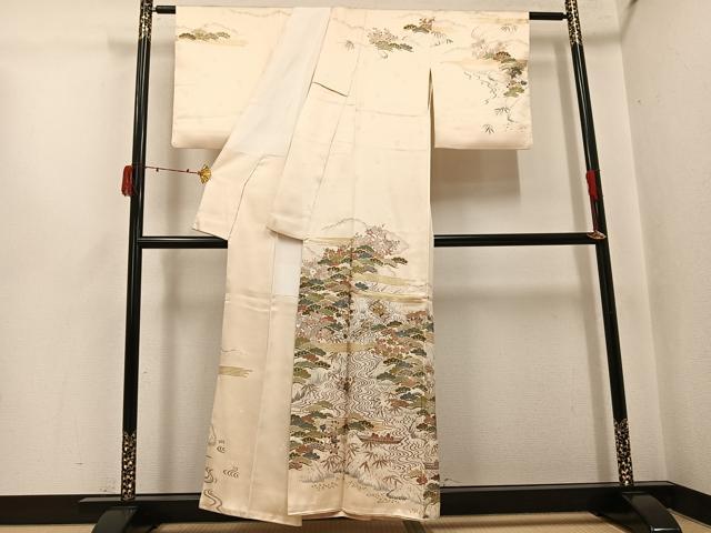 平和屋着物●訪問着　駒刺繍　松竹梅文　金彩　正絹　逸品　AABJ3997ph