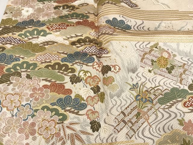平和屋着物●訪問着　駒刺繍　松竹梅文　金彩　正絹　逸品　AABJ3997ph