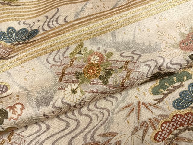 平和屋着物●訪問着　駒刺繍　松竹梅文　金彩　正絹　逸品　AABJ3997ph