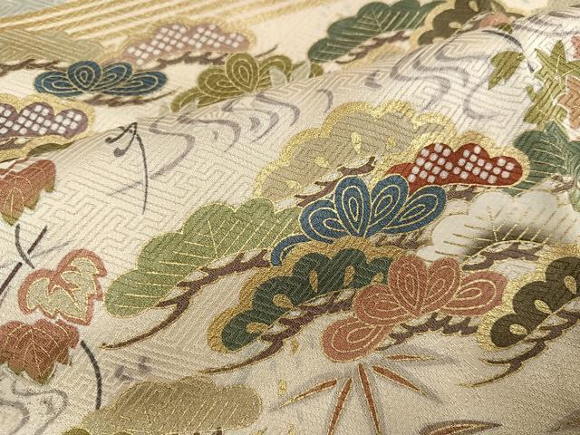 平和屋着物●訪問着　駒刺繍　松竹梅文　金彩　正絹　逸品　AABJ3997ph