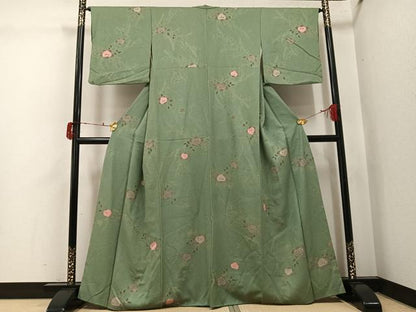 平和屋着物●上質な小紋　地紋起こし　橘　正絹　逸品　AABJ3999ph