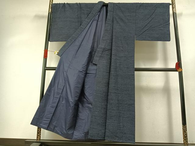平和屋着物○男性 結城紬 アンサンブル 杢 霞文 キングサイズ 正絹