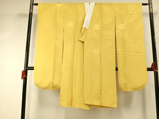 平和屋着物●振袖用長襦袢　無双仕立て　辻が花地紋　支子色　正絹　逸品　AABJ4003fy