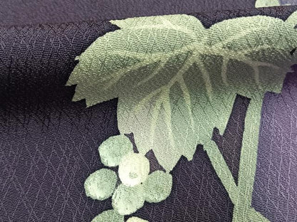 平和屋着物●上質な小紋　葡萄蔦の葉文　銀彩　ロング丈　正絹　逸品　AABJ4007fy