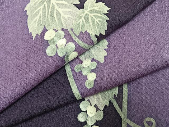 平和屋着物●上質な小紋　葡萄蔦の葉文　銀彩　ロング丈　正絹　逸品　AABJ4007fy