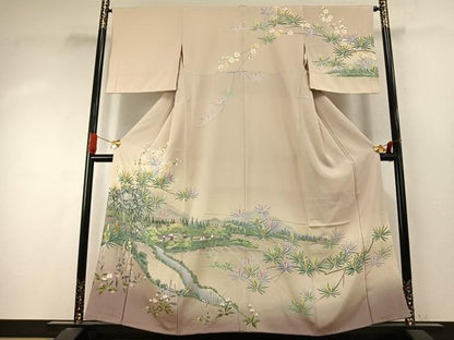 平和屋着物●十日町友禅作家　岡村蒼風　訪問着　風景花文　暈し染め　正絹　逸品　AABJ4008fy